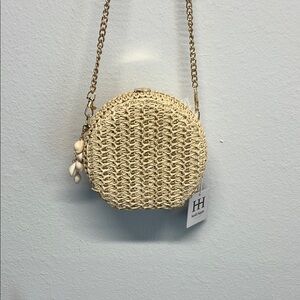 Haute Hippie Cream Crossbody Bag with Woven Texture w/Seashell Bag Charm… 🐚